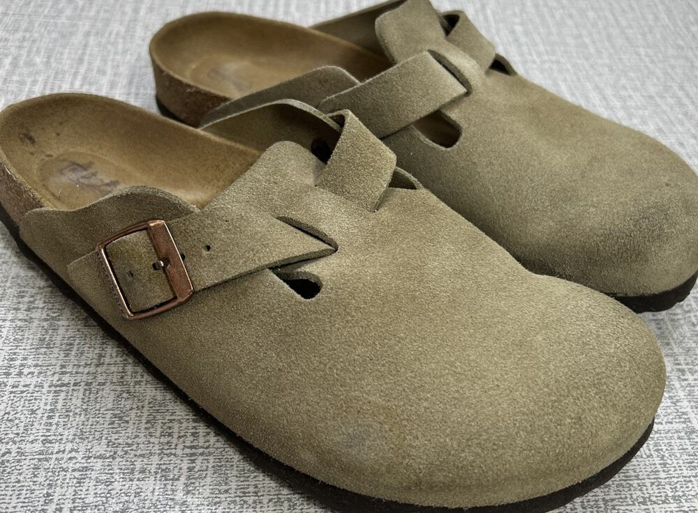 Birkenstock Boston Soft Footbed Suede Clogs M7/W9 EU 40 Taupe Sage Green
